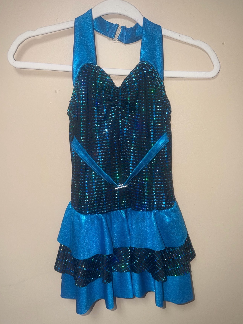 Weissman Shimmering Blue Sequin Halter Dance Costume